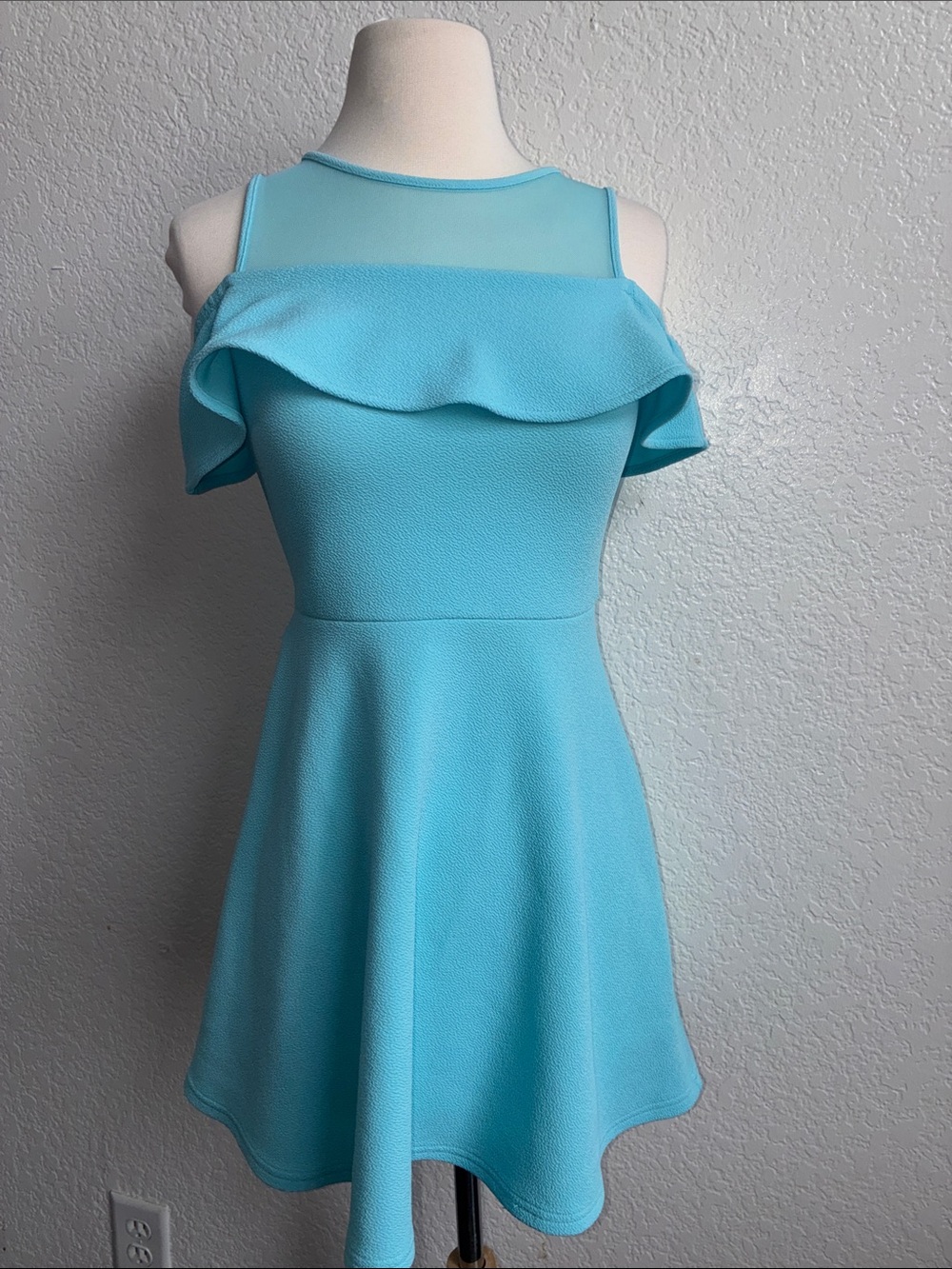 Girls Light Blue Cold-Shoulder Fit & Flare Dress